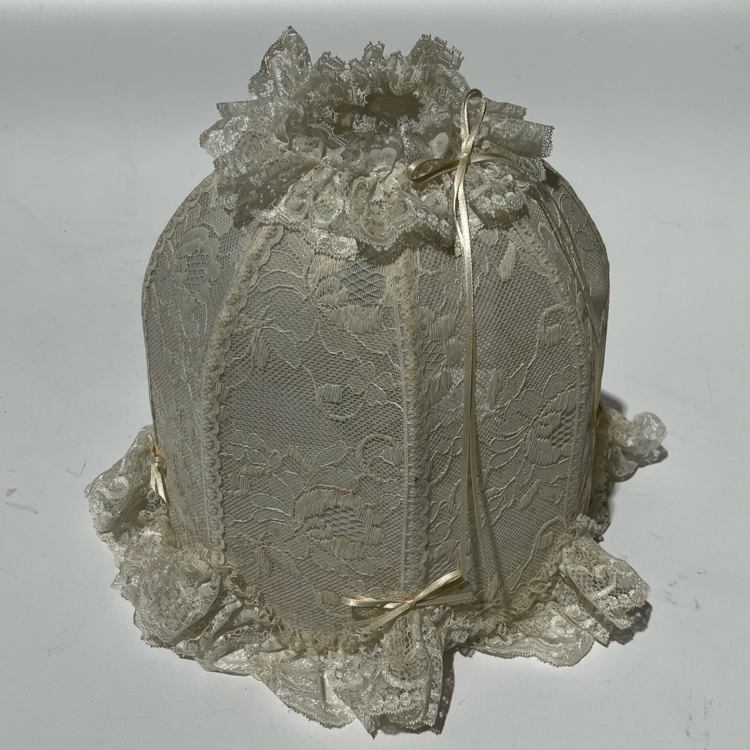 LAMPSHADE, Victorian (Small) - White lace w Lace Fringe